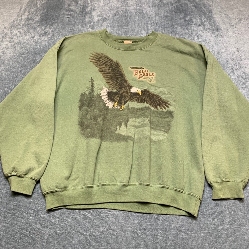 Vintage George Bald Eagle Sweatshirt Mens L 42-44 Green Graphic Fleece Lined